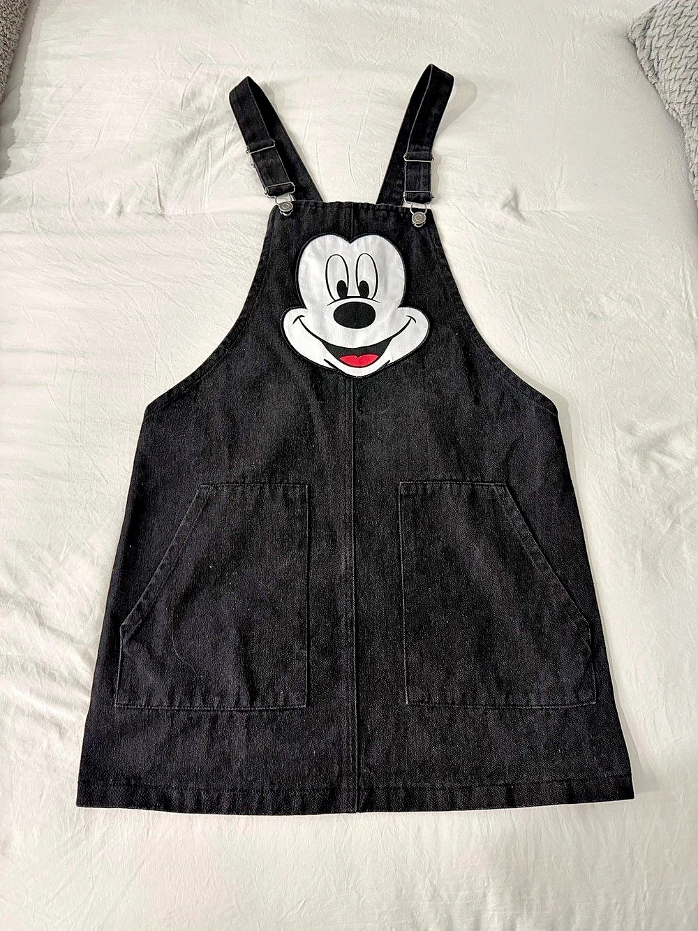 Disney Mickey Mouse Black Denim Overall Dress Pinafore Girls Medium (8)